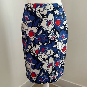Ann Taylor Red/White/Blue Cotton Floral Pencil Skirt sz 2